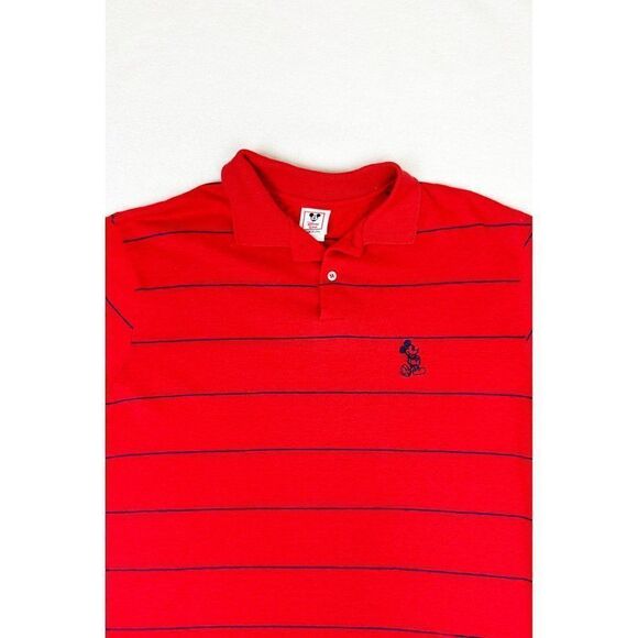 Vintage 90s Disney Wear Mickey Mouse Polo Shirt Red Embroidered Stripe - Picture 1 of 8